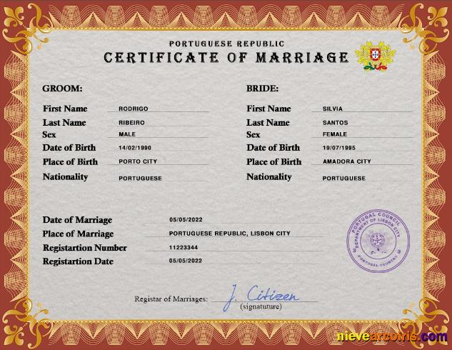 Portugal marriage certificate